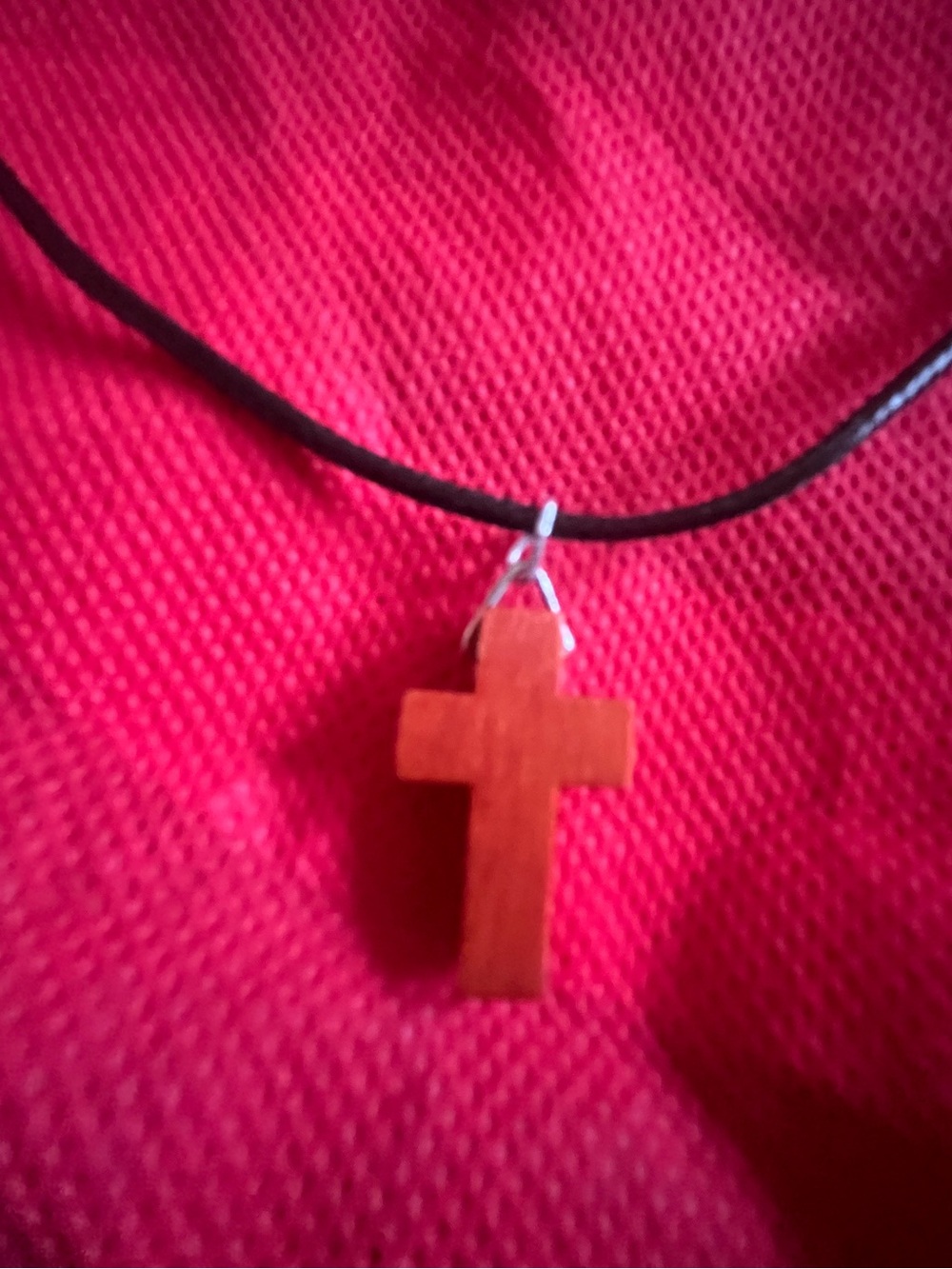 Wooden Cross Pendant Necklace in Brown on Black Cord